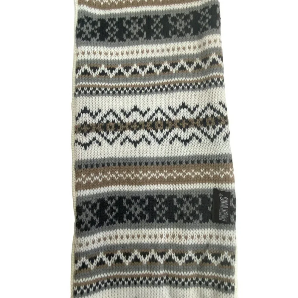 Muk Luks Infinity Loop Scarf Fair Isle Knit Ivory Beige Gray Reversible Nordic